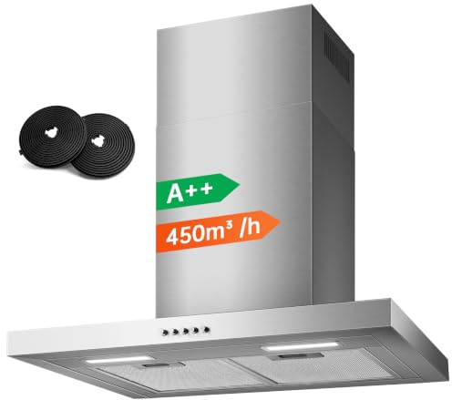 TopStrong Campana Extractora 60 cm de Pared, Campana Diseño T, 450 m³/h, 3 Velocidades Mecánica, Motor Brushless A++, Acero Inoxidable 430, LED, Recirculación y Extracción