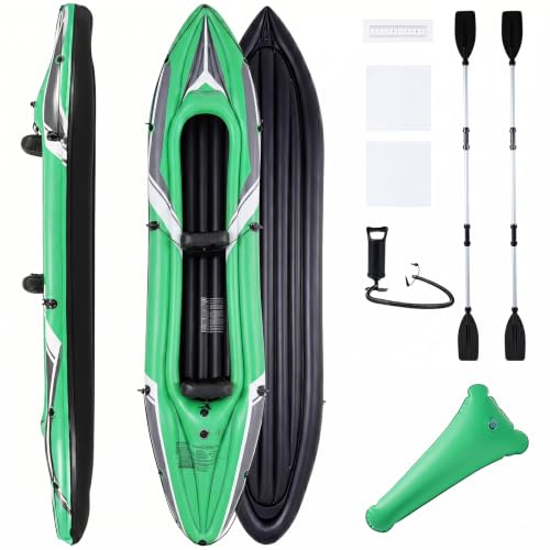 COSTWAY Kayak Hinchable 2 Plazas, Barca Hinchable con Remos de Aluminio, Asientos y Reposapiés Hinchables, Kayak Inflable para 2 Personas con Bomba Manual para Adultos, Carga 160 kg, 350 x 78 x 47 cm