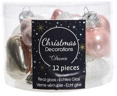 Figuras para árbol de Navidad (cristal, 4 cm x 12 unidades), color rosa y blanco