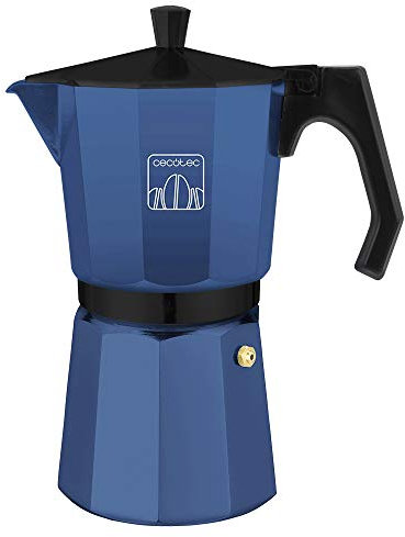 Cecotec cafetera Italiana MokClassic 300 Blue. Fabricada en Aluminio Fundido Hacer café con el Mejor Cuerpo y Aroma, para 3 Tazas de café