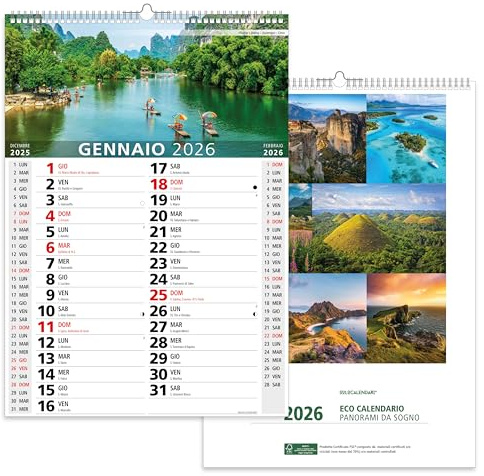 Calendario 2026 da Muro Fotografico PANORAMI DA SOGNO - Spiralato - Carta Certificata FSC® Mix Credit - Perfetto per Casa e Ufficio - Ottima Idea Regalo - (A3) 29,7x42 cm (PANORAMI)
