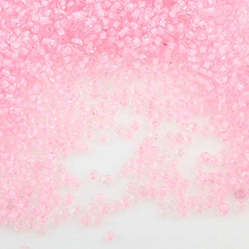 Perlin 6 500 stycken glaspärlor 2 mm set rosa-vit färg, 11/0 ponny pärlor, mini runda pärlor, fröpärlor (rosa)