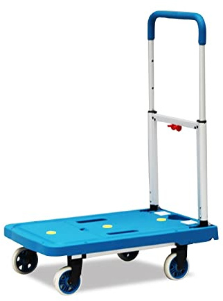Liudan Platform Trolley Platform Trolley with Durable Plastic Panel Adjustable Handle for Luggage Moves Transport Foldable Hand and Wheels Push Cart Transport Trolley (Color : Blue)