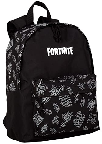 Sac à dos école américain Fortnite Dark Black - poche principale et poche avant - compartiment pour ordinateur et intérieur doublé - bretelles ergonomiques et rembourrées - 41x31x13,5 cm - Toybags