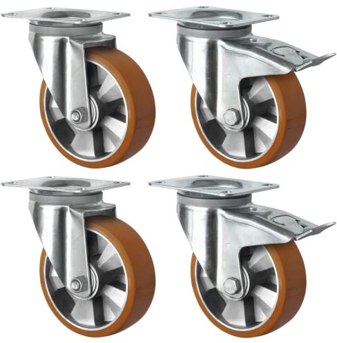 Schwerlastrollen 200 mm Set: 2 Lenkrollen & 2 Lenkrollen mit Feststeller