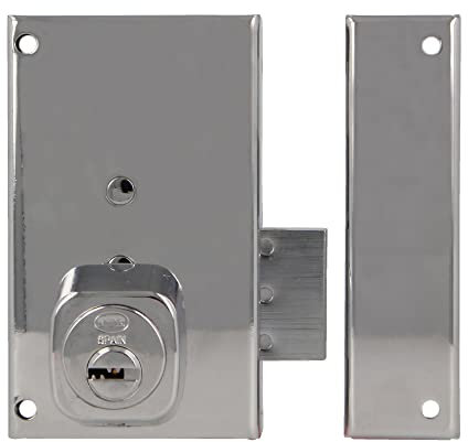 Amig - Cerradura de Sobreponer de Derecha con Palanca de Cierre y Lengüeta para Puertas de Madera Mod. 75P / 67 x 112 mm/Cilindro Redondo de Seguridad/Acero Plateado