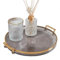 Tissting Decorative Tray 27cm Round Anthracite Gold Transparent Serving Holder with Handles, Plastic Make Up Display Platters for Kitchen, Bathroom, Living Room