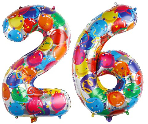 Ponmoo 40 inches Foil Balloons Numbers 26/62 Multicolour (101cm), Inflatable Helium or Air, Giant Balloon Number 0-9, 10-29, 30-100, Grand Balloons for Anniversary Wedding Birthday Party Decoration