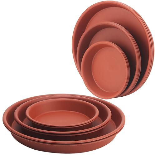 DAKFOOK Lot de 15 soucoupes Rondes en Plastique pour Pot de Fleurs - 3 Tailles - 19 cm/24 cm/30 cm - Plateaux de Planteur Rouge - pour Plantes d'intérieur et d'extérieur