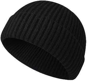 Beanie Hat Men - Fisherman Beanie Trawler Beanie Knitted Cuffed Winter Warm Hat Skullcap Gifts for Men UK (UK, Alpha, One Size, Black)