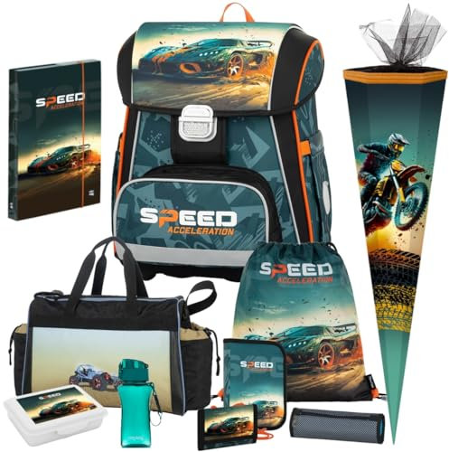 Generisch Auto - Speed Acceleration - Race - OxyBag Premium Schulranzen-Set (10 teilig mit Sporttasche und Schultüte)