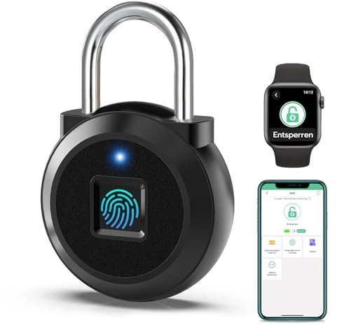 Eseesmart Schloss mit Fingerabdruck, Smart Fingerabdruck Schloss mit iWatch Bluetooth APP, Elektronik Klein Fingerprint Smart Lock für Spind Gym Büro Haus Garten Schrank