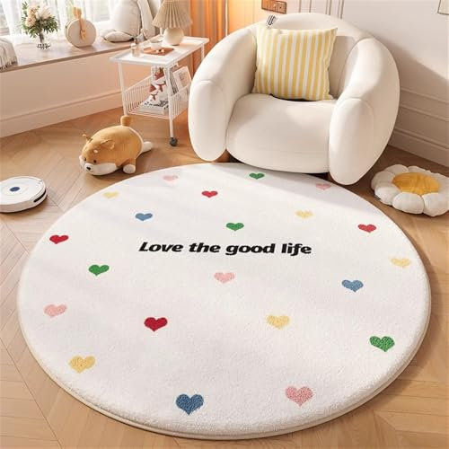 YATOLA Alfombras Salón Alfombra Habitación Lavables para Dormitorio Antideslizante de Cama Infantil Peluche Fácil Cuidar, Fluffy Round Rug Alfombra de Juegos Lavable Animale Perro (Blanco, 100x100cm)