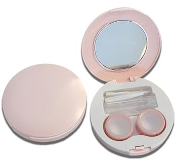 Desuibao 2 Pack Travel Contact Lens Case Kit Leak Proof, Cute Eye Contact Case with Mirror Tweezers Remover Tool Solution Bottle, Portable Daily Contact Lens Holder Storage Box for Outdoor (Pink)