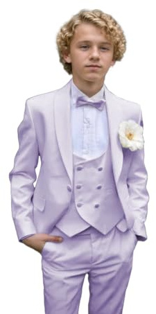 Leader of the Beauty Costume de mariage pour garçon - Tenue de communion - Costume de baptême - 3 pièces - Smoking pour enfants - Blanc, lavande, 16 ans
