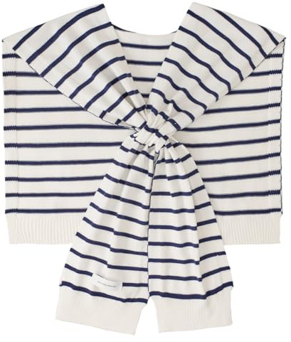 WaJuemy Women's Sweater Shawl Wraps Sleeves Knitted Collar Sweater Scarf Top Casual Lightweight Shoulder Cape Accessories (15 Navy white stripe X)