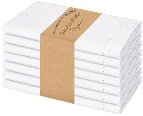 Pack of 6 Cloth Napkins 100% Egyptian Cotton Oversized 41cm x 41cm Dinning Table Napkin Ideal for Parties, Lunch, Hotel, Restaurant, Weddings and Events (White)