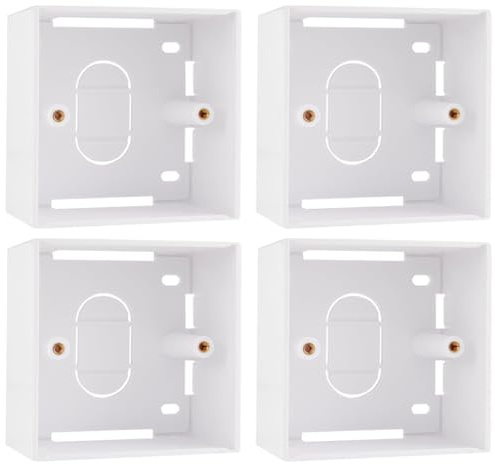 NIYATA 4pcs Surface Mount Back Box for Ethernet Wall Plates, Single Gang 45mm Deep White (86x86x45mm), Compatible with Network Faceplates & Sockets, Durable PVC Material