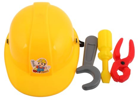 FRCOLOR Set Outils pour Garçon Fille avec Casque de Chantier Réaliste Jeu de Construction Éducatif avec Pince Tournevis et Clé de Rôle pour Développement Manuel et Travail Équipe
