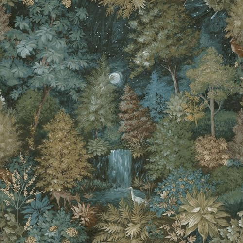 Holden Botany Midnight Woods Mystical Forest Themed Bold Wallpaper Perfect for Living Rooms Bedrooms Hallways Cloakrooms Teal/Yellow (14150)