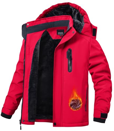 QMP Boys Winter Coat Jackets Snow Suit for Kids Rain Fleece Warm Waterproof Insulated Softshell Ski Snowboard Jackets for Girls Windproof with Zip Pockets Hoode Red 14-16
