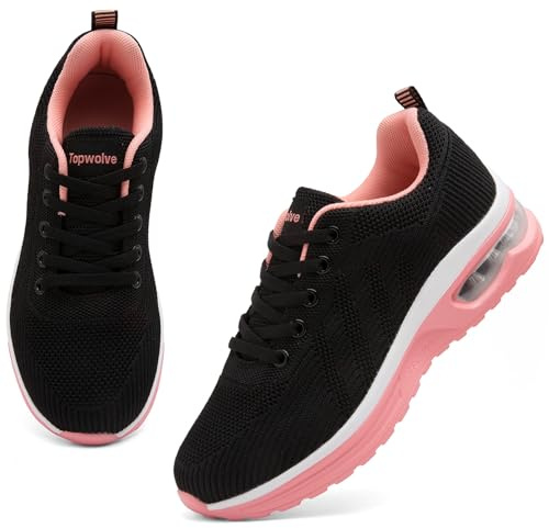 Topwolve Baskets Femme Chaussures de Running Léger Respirant Chaussures de Course Confortable Extérieur Chaussure de Sport Fitness Sneakers,Noir Rose,41 EU