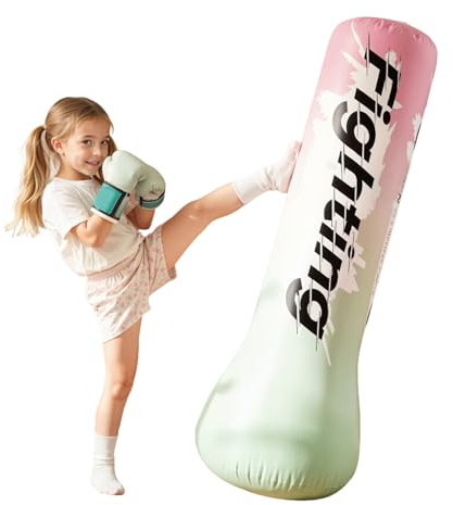 Sacco da boxe gonfiabile per bambini con pompa | Sacco da boxe da terra per karate, taekwondo, MMA | Regalo per bambini e bambine dai 3 ai 12 anni (Pink,1.5m)
