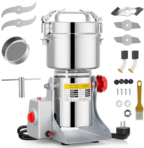 Niktulo Molinillo de cereales portátil de 220 V, agitación para moler, polvo de harina de alta velocidad, para hierbas, especias, nueces, cereales con protección contra sobrecarga (500 g)