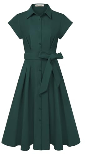 Women's Summer Short Sleeve Shirt Dress A-Line Midi Dresses Green