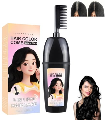 Pettine 3 in 1 per la colorazione dei capelli con spazzola integrata, tintura per capelli portatile, tintura per capelli con estratti vegetali, copertura delicata per capelli grigi, facile da usare