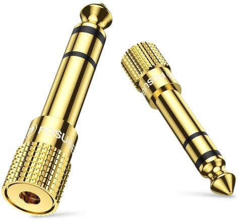 POSUGEAR Headphone Adapter jack 6.35mm (1/4 inch) to 3.5mm (1/8 inch)-2 Pack, 1/4 inch to 3.5mm Headphone Audio Jack Plug Adaptor Gold Plated-2 Pack