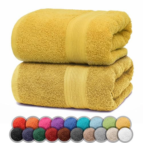 NatureMark 2er Pack DUSCHTÜCHER Premium Qualität 70x140cm DUSCHTUCH Dusch-Handtuch Doppelpack Farbe: Gelb