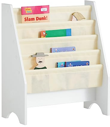 SoBuy Bibliothèque Enfant Rangement Jouet Enfant avec 4 Poches Tissu Étagère Chambre pour Jouet et Livre Bibliothèque Meuble de Rangement Blanc 62x30x71cm FRG225-W