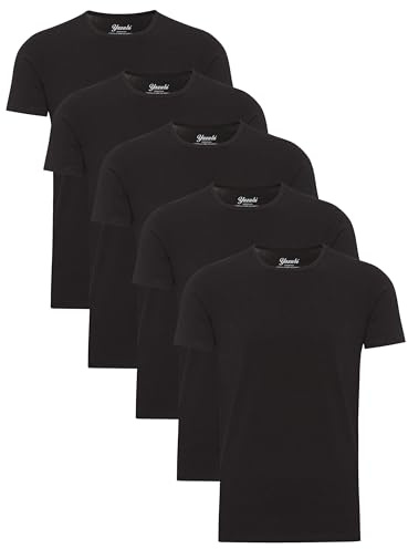Yazubi 5er Pack Schwarze Tshirt Herren Tshirts Männer Set Fitness Shirt Jungen Basic T-Shirt Rundhalsausschnitt Mythic, (Black 194008), XL