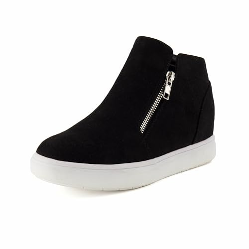 CUSHIONAIRE Hart Womens Casual Shoes with Dual Zippers- Lightweight Hidden Wedge Fashion Sneakers for Women, Black 10W