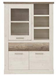 FORTE DURO Highboardvitrine mit 2 Türen, 1 Glastür und 1 Schublade, Holzwerkstoff, Pnie Weiß /Antikeiche, 109,8 x 160,3 x 41,3 cm