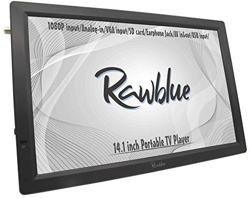 Rawblue 14 Inch Portable Digital ATSC TFT HD Screen Freeview LED TV for Car,Caravan,Camping,Outdoor or Kitchen.Built-in Battery Television/Monitor with Multimedia Player Support USB/FM