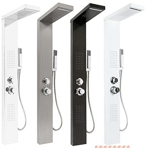 304 Edelstahl Duschsäulen,Duschpaneel Edelstahl mit Massagendüsen,Regendusche,Handbrause, Wasserfall Duschsäule-15 * 47 * 130cm (weiß)