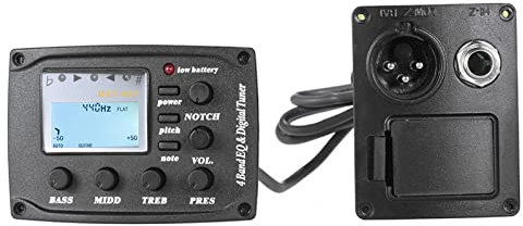 Btuty 4-Band Akustikgitarren-Equalizer, Schwarz, 9V Batteriebetrieben, XLR & 6,35mm, Pitch Note Notch, LCD-Display, 158g