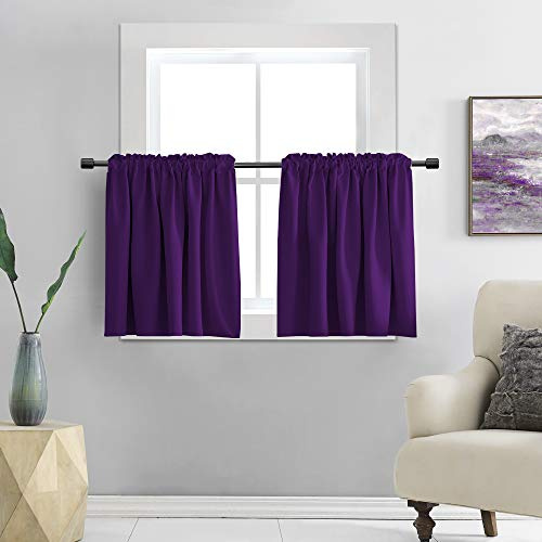 DONREN Royal Purple Small Window Room Darkening Curtain Tiers - Thermal Insulated Window Treatment Rod Pocket Curtains (30 by 36 Inch,2 Panels)