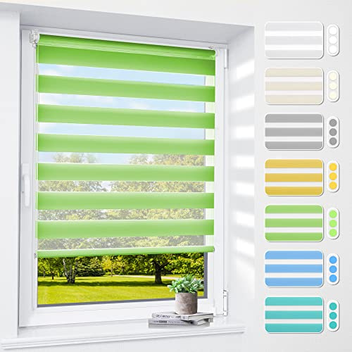 Doppelrollo klemmfix ohne Bohren & mit Bohren, 55x150cm (BxH) Stoffbreite 55 cm Grün, 3-in-1 Duo Rollo für Fenster & Tür, Fensterrollo innen lichtdurchlässig & verdunkelnd, Klemmrollo Rollos