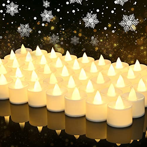 CECOMBINE LED Tea Lights, 50 Realistic and Bright Flameless LED Candle Lights, Warm White Battery Operated, Durable for Christmas, Easter, Holiday, Party, Wedding, Gift, Outdoor