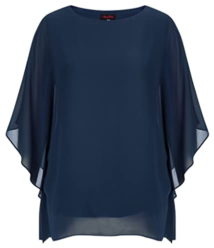 Hanna Nikole Blusa de gasa para mujer, tallas grandes, elegante, de murciélago, camisa de doble capa, suelta, larga