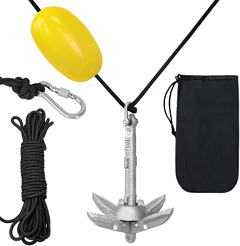 NAIZY Ancora Pieghevole in ghisa zincata da 0,7 kg con Set di Ancoraggio da 10 m e Accessori per Il Trasporto (per Barche e gommoni)