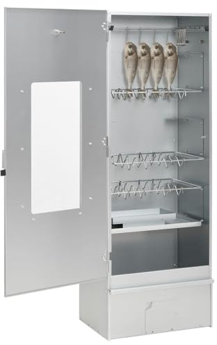 LAPOOH Räucherofen mit Holzspänen 44,5x29x110 cm Verzinkter Stahl, Smoker, Tischräucherofen, Räucherschrank, Reifeschrank, Kaltrauchgenerator, Räucherschnecke, Räucherhaken 364743