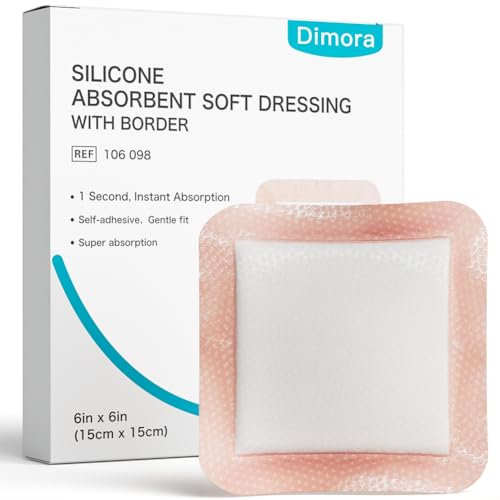 Dimora Silicone Super Absorbent Wound Dressings - Gentle Adhesive Bandages with Ultrasorb Polymer,Heavy Exudate Wound Care Pads 6X 6 10 Packs