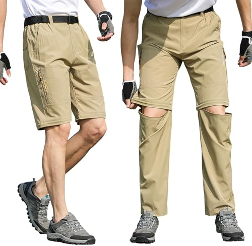 aromm Hombre Pantalones de Senderismo al Aire Libre Cremallera Convertible Respirable Pantalones Cortos para Caminar con Bolsillos
