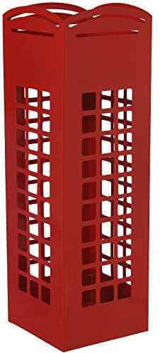 DRW Paraguero Cabina Rojo Metal 15.5x15.5x49 cm con Gancho para Paraguas pequeños y Bandeja recogeaguas