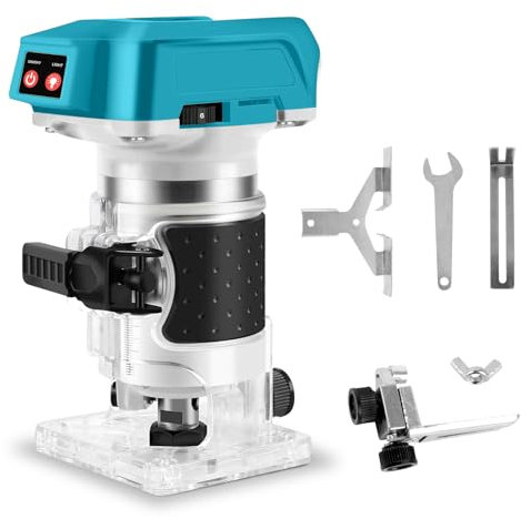 Akku Oberfräse für Makita 18V Akku, 1300W Oberfräse Trimmer Einhandfräse, Bürstenloser Motor, Elektrischer Handschneider Holzlaminator Palm Router, 6,35 mm (ohne Akku)