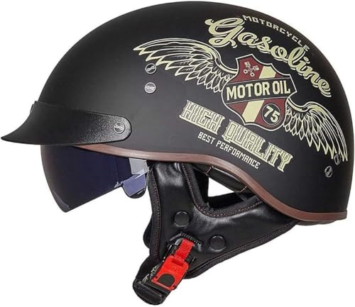 VVPEC Halbschalenhelm Mit ECE-Zulassung Vintage Motorradhelm Baseball Cap Cruiser Chopper Scooter Helm mit Visier Herren Retro Motorrad Halbhelm Damen Mofa Helm(7,L(59~60CM))